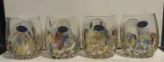 4 White Cristal Murano Confetti Stemless Wine Glasses -Italy Vetro Eseguito
