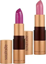 [SOULTREE] Ayurvedic Lipstick Glowing Violet 513 & Sunshine 655 Combo, 4 gm each, Combo Pack