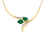 9ct Gold, Created Emerald & Diamond Tulip Necklet in Green