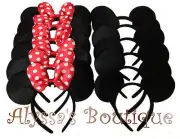 10 pc Minnie Mouse Ears Headbands Black Red Polka Dot Bows Mickey Birthday Party