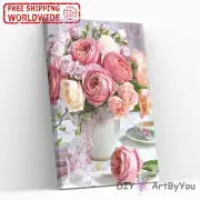 Paint By Numbers Kit Roses Flowers Nature Abstract Brush Wall Home Framed Decor