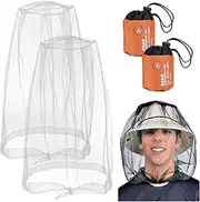2Pcs Mosquito Head Net for Women Men, Head Protecting Bug Netting, Nylon Face Mesh Net for Outdoor Climbing Camping Hiking Fishing Walking (Grey)