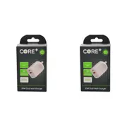 2PK Core Type-C/USB-A Dual Port Wall Charger Fast-Charge Phone Adapter 20W White