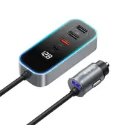 Mcdodo 107W Digital Display Fast Charging Car Charger With Extension Cord (4 USB Port + 1 Type-C Port)