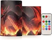 XYMZR Dragon Fire Wing Flameless Candles with Remote Set of 2 - No Batteries Included, 3” Diameter Battery Candles Flickering with Timer, LED Pillar Votive Candles for Outdoor Indoor