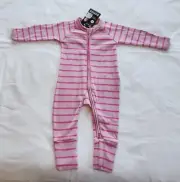 Bonds BXKAW 2V6 Pink Stripe Printed Ribbed Zip Wondersuit Romper Size 00 New