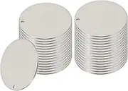 uxcell 32 Pcs Metal Stamping Blanks, 30mm Round Name Tags Stainless Steel Circle Blanks Label Flat Plate Disc with Hole for Laser Engraving Stamping Dog Tags Keychain Making, Silver Tone