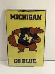 Metal Tin Sign Retro Michigan Football Old Wolverines Logo Go Blue Man Cave Dad