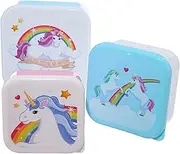 Puckator Set of 3 Lunch Boxes-Unicorn Design, Mixed, Large 5.5x11.5x11.5cm Medium 4.5x10x10cm Small 4x8.5x8.5cm