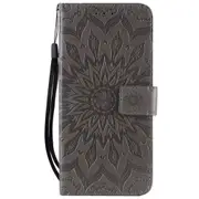 Pressed Printing Sunflower Pattern Horizontal Flip PU Leather Case for Huawei P Smart Z / Y9 Prime (2019), with Holder & Card Slots & Wallet & Lanyard (Grey)
