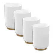 4x Boxsweden Bano Bathroom 330ml Cup BPA Free Bamboo Base Holder 7.5x10cm WHT