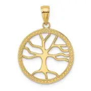 14K Gold Large Tree of Life in Round Frame Charm 0.9 x 1.1 in