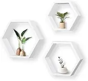 ROSE BLOOM White Hexagon Floating Shelves Set of 3, Wood Hanging Organizer Shelves for Wall Decor, Wall Mounted Farmhouse Honeycomb Shelf for Living Room, Kitchen and Bedroom