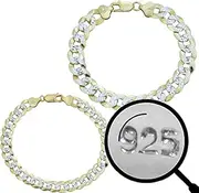 [Harlembling] Mens Or Ladies Cuban Link Bracelet - 14k Yellow Gold & Solid 925 Sterling Silver Two Tone Diamond Cut - 5mm 6mm 8mm 10mm - 7-9" - Made In Italy Miami Cuban Bracelet