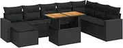 vidaXL 9-Piece Modular Garden Sofa Set - Black Poly Rattan Outdoor Patio Furniture with Cushions, Storage & Adjustable Dining Table