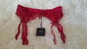 Brand New Honey Birdette Madame Red Suspender Garter belt S