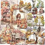 Garden Series Landscape Theme Scrapbook Set Flower Tree House Butterfly Sticker Courtyard Cottage Garden Single-Sided Paper for Junk Journal Planner Art Craft Notebook Card Making (Iris)