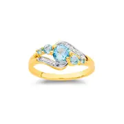 9ct 5 Blue Topaz With Diamond Shoulder Ring in Blue