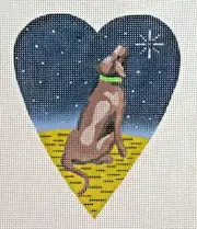 Hand-painted Needlepoint Canvas, Midnight Chocolate Lab Heart, 18" mesh, NEW