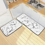 YXYZRMY Kitchen Mats for Floor, 2 Piece, Rose White Funny Cute Washable Non-Slip Kitchen Rugs Set for Home & Office, Sink, Laundry, 19.7” x 27.6” + 19.7” + 47.2”
