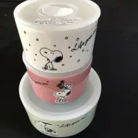 在飛比找蝦皮購物優惠-日本製 Snoopy Yamaka 陶瓷圓形密封保鮮盒 3入