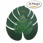 36Pcs Green Tropical Hawaiian Artificial Palm Monstera Leaves Party Fake Luau D�cor