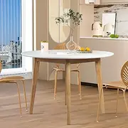 [Levede] Round Dining Table, Oak Veneer or Melamine Top, Rubberwood Base, Anti-Slip, for Kitchen/Cafe/Restaurant, Partially Assembled(100cm x 100cm x 75cm, White)