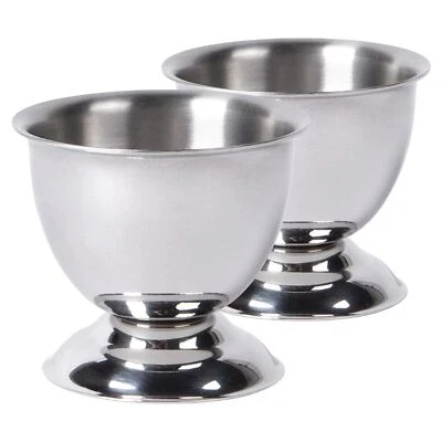 2x Stainless Steel Egg Cups Hard Boiled Kitchen Breakfast Cup Holder Stand Set