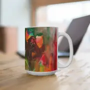Vibrant Abstract Art 15oz Coffee Mug red green orange coffee gift Ceramic Cup