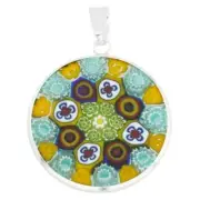 GlassOfVenice Murano Glass Millefiori Pendant in Silver Frame 7/8"