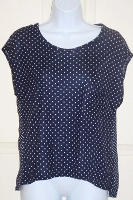 NEW Forever 21 Knit and Sheer Navy Blue White Polka Dots Ladies Top Size Small