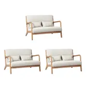 Oikiture 3X Armchair Lounge Chair Accent Armchairs Couches Sofa Wood Light Beige