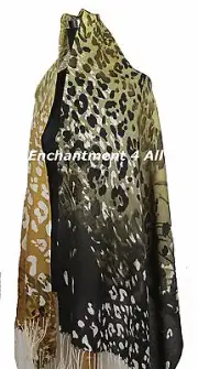 Large Stunning 2-Ply 100% Cashmere Pashmina LEOPARD Shawl Wrap, Yellow/Black