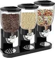 FwQoFvk 2L Triple Cereal Dispenser Countertop Triple Dry Food Dispenser Grain Dispense Machine Large Capacity Cereal Containers Airtight Food Storage Container for Cereal Nuts Candy Dry Food (Black)