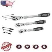 Durable 3-Piece Flex-Head Ratchet Set - Ideal for Auto Mechanics, Chrome Finish