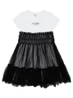 GUESS White and Black Short Sleeve Dress (7–16), Spandex