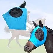 CHENNAN Anti Fly Horse Mask, Elasticity Horse Fly Mask, Riding Horse Fly Mask, Fly Mask with Ear Protection, Easy to Put on for UV Protection, Protection Against Mosquitoes, Flies and Bugs (Blue)