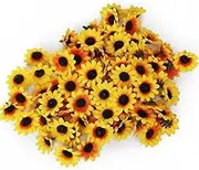 100Pcs Artificial Flowers Wholesale Fake Flowers Heads Gerbera Daisy Silk Flower Heads Sunflowers Sun Flower Heads for Wedding Party Flowers Decorations Home Decor Sun