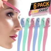 6 Pack Precision Eyebrow Razor Face Shaper Trimmer with Protective Cover Short