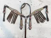 Genuine Leather Western Headstall for Horse Decorated Holographic Cracker Print