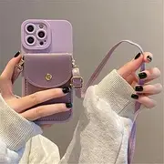 Wallet Leather Crossbody Neckband Lanyard Phone Case for iPhone 15 14 11 12 13 Pro Max X XS XR 7 8 Plus Card Holder Cover,Purple, for iPhone X