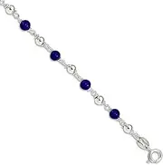 [JewelryWeb] 925 Sterling Silver 18 Centimeters Polished Amethyst Beaded Bracelet Spring-Ring 3mm Wide Link-Bracelet for Women