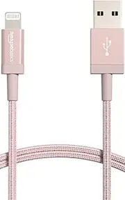 Amazon Basics iPhone Charger Cable, Nylon USB-A to Lightning, MFi Certified, for Apple iPhone 14 13 12 11 X Xs Pro, Pro Max, Plus, iPad, 10,000 Bend Lifespan, Rose Gold, 183 cm