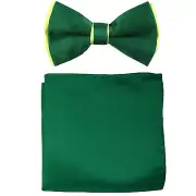New Men's Two tones Pre-tied Bow Tie & Hankie Set Emerald & Neon Green wedding