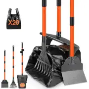 Dog Pooper Scooper - 37.4" Long Handle Adjustable Metal Swivel Bin & Rake & S...