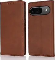 Cavor for Google Pixel 9 Case, Pixel9 Pro Cowhide Pattern PU Leather Cases Flip Magnetic Kickstand Book Wallet Cover Phone Case with Card Slots(6.3") -Dark Brown