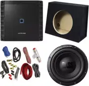 Alpine Bundle Compatible with Universal Vehicles W10S4 Single 10" Loaded Sub Box