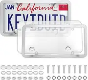 2 Pack Chrome Car License Plate Frame and Covers, Unbreakable License Plates Shields, Car Licence Plate Frame Protector Fits Any Standard US Plates with Screws & Chrome Caps (Silvery Frame)
