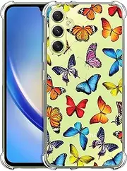 [GlamCase] Clear Case for Samsung Galaxy A34 5G, Galaxy A34 5G Clear Case - Multicolour Butterfly Pattern printed Durable Clear ShockProof Protective Back Phone Case/Cover for Samsung A34 5G