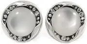 [Avalaya] 15mm D/Button Shape Crystal Glass Stone Clip On Earrings In Silver Tone, Glass